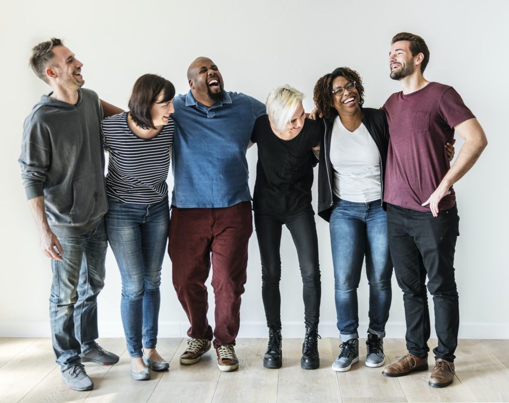 Happy diverse friends